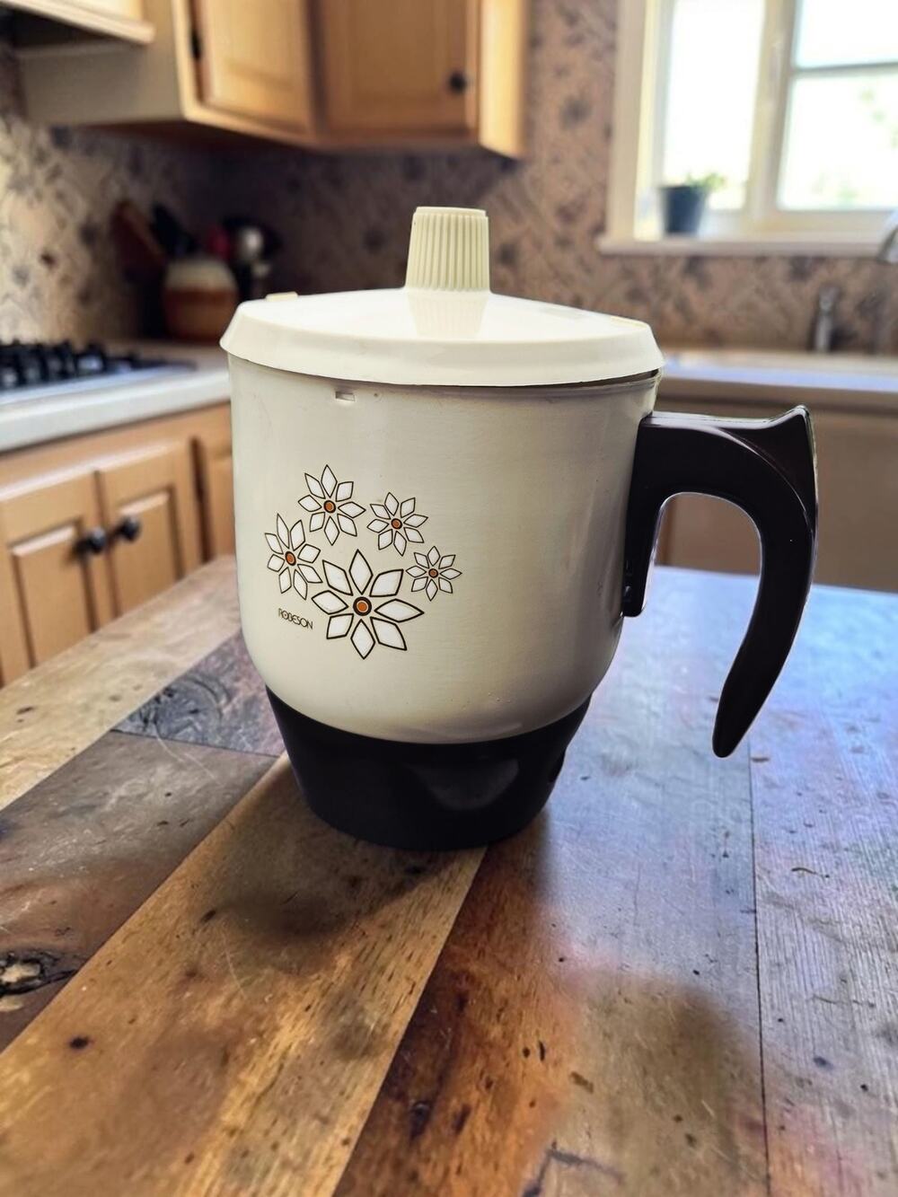 Vintage Robeson Heat & Eat Pot electric cooker featuring a retro floral design